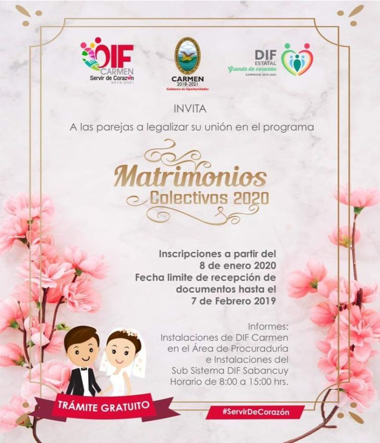 Informacion para Matrimonios colectivos 2020