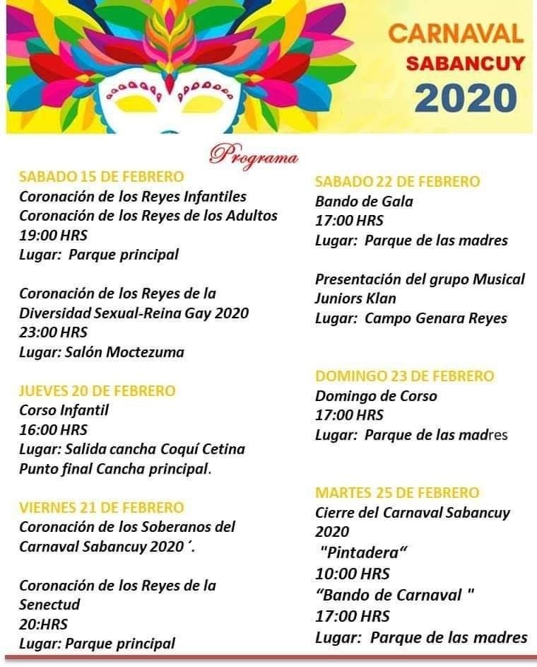 Cartelera Carnaval Sabancuy 2020