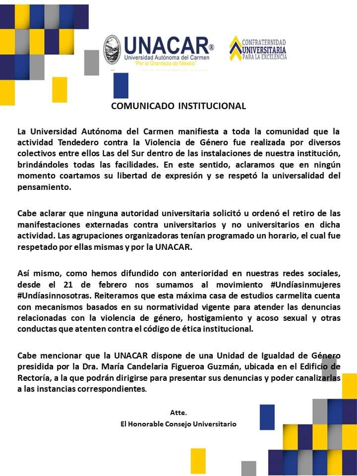 Comunicado oficial de la Unacar