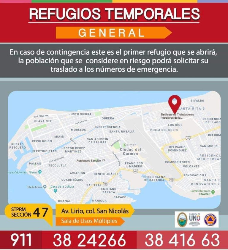 Refugios temporales en Carmen