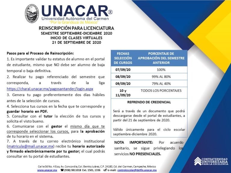 Reinscripción de cursos para licenciatura