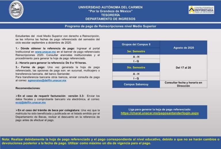 Nuevas fechas del pago de reinscripciones en la UNACAR