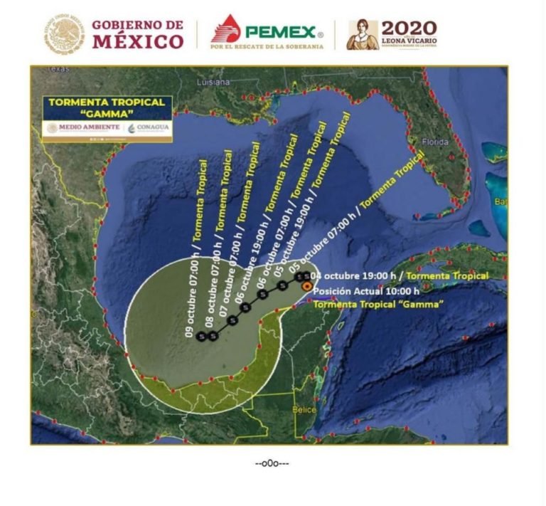 Monitorea PEMEX trayectoria de Tormenta Tropical “Gamma” en el Golfo de México