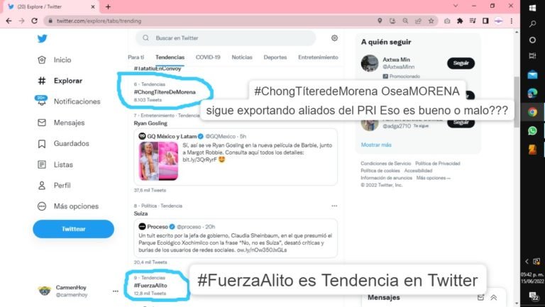 Tendencia en Twitter:  #ChongTítereDeMorena y #FuerzaAlito